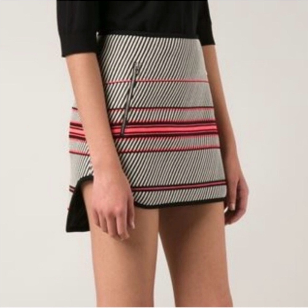 Rag & Bone Bess Striped Mini Skirt with Hot Pink and zipper accents